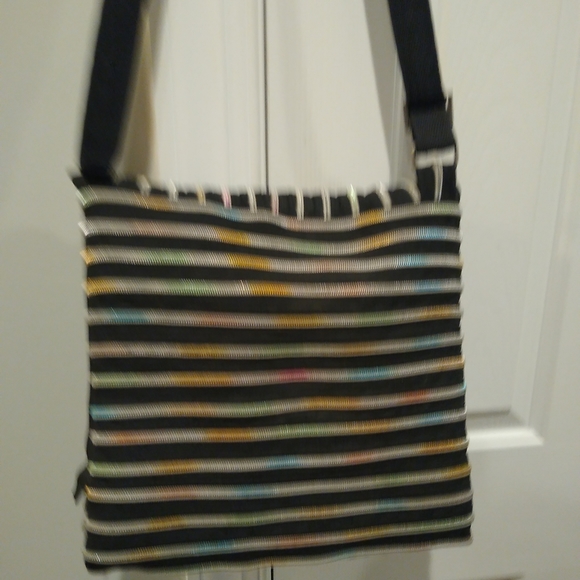 Messenger Multi Zippered Crossbody Fold Over Purse Black Rainbow Adjustable Bag - Picture 6 of 14